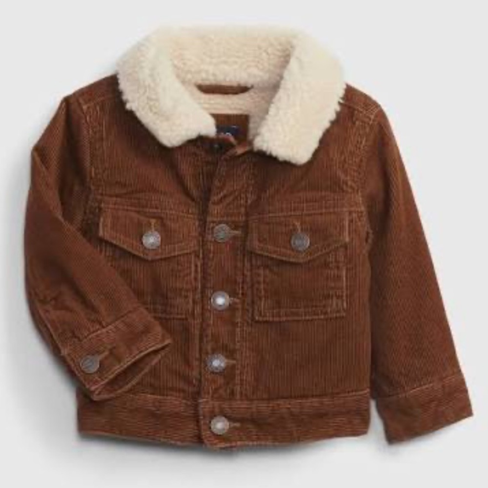 NWT GAP Toddler Brown Corduroy Jacket with Sherpa Collar